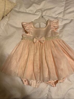 Baby Pink Pearl-Trim Tulle Dress Set - Brand